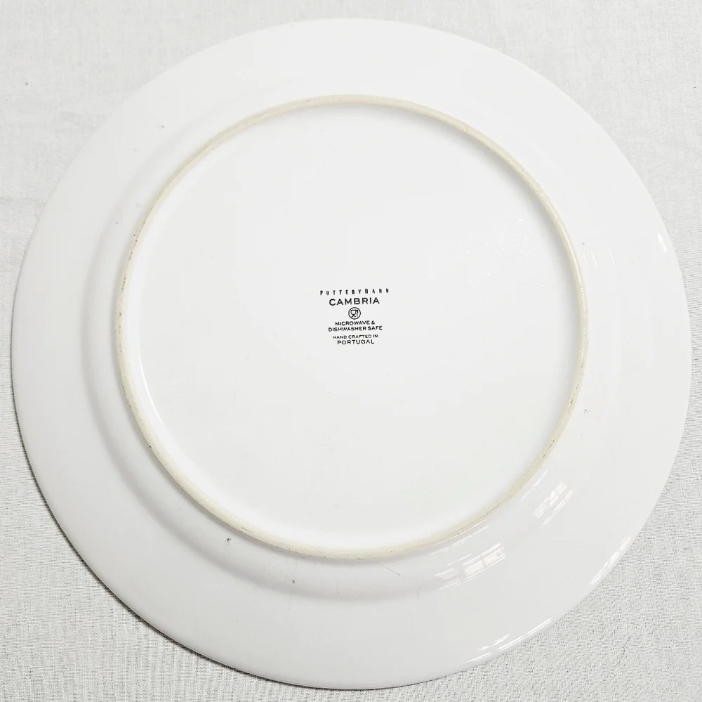 Pottery Barn Cambria Stone (2) Dinner Plates Handcrafted Rustic Trim White 10.7